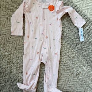 Carter's Light Pink Patterned Footed 1 pc pajamas 2 way zip ling sleeve nwt rib